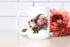 Detailed Watercolor Gnome with Peonies | Clipart Product Image 2