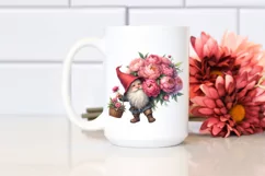 Detailed Watercolor Gnome with Peonies | Clipart Product Image 2