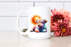 Colorful Highland Cow Sun PNG Product Image 2