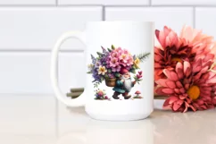 Detailed Watercolor Gnome with Rhododendron | Clipart Product Image 2