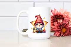 Cute Small Smiling Gnome on Star Watercolor Art | Clipart Product Image 2