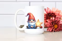 Cute Small Smiling Gnome on Star Watercolor Art | Clipart Product Image 2