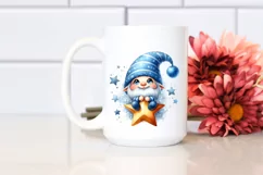 Cute Small Smiling Gnome on Star Watercolor Art | Clipart Product Image 2