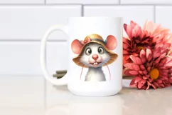 Funny Mouse Portrait Sun Hat Watercolor Clipart Product Image 2