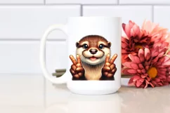 Funny Otter Portrait Victory Sign | Sublimation Clipart Product Image 2
