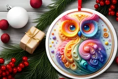 Pastel Christmas Owl with Depth Round Sticker Ornament PNG Product Image 2