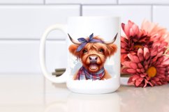 Cow Watercolor Highland Cow with Housewife Bandana | Clipart Product Image 2