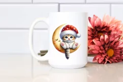 Baby Kitten in Santa Hat on Moon PNG Product Image 2
