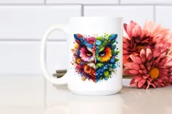 Vibrant Owl with 3D Flowers PNG Product Image 2