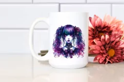 Vibrant Gothic Girl Watercolor PNG Product Image 2