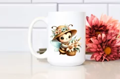 Cute Boho Baby Bee Basket Flowers Clipart Product Image 2