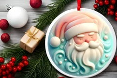 Santa with Depth Round Sticker Ornament PNG Product Image 2