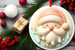 Santa with Depth Round Sticker Ornament PNG Product Image 2