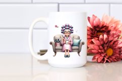 Watercolor Old Lady Sofa Mug | Sublimation | Clipart Product Image 2
