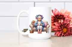 Watercolor Old Lady Sofa Mug | Sublimation | Clipart Product Image 2