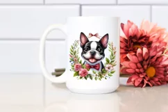 Funny Boston Terrier Floral Watercolor Clipart Product Image 2