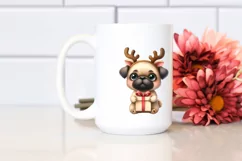 Pug with Reindeer Horns, Watercolor PNG Product Image 2