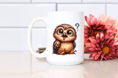 Watercolor Confused Baby Owl Sitting Clipart Product Image 2