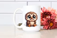 Watercolor Confused Baby Owl Sitting Clipart Product Image 2