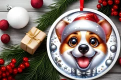 Christmas Dog Round Ornament Sublimation PNG Product Image 2