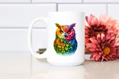 Vibrant Owl with 3D Flowers PNG Product Image 2