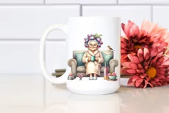 Watercolor Old Lady Sofa Mug | Sublimation | Clipart Product Image 2