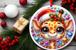 Giraffe with big eyes Round Christmas Ornament Sublimation Product Image 2