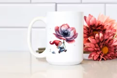 Floating Watercolor GNOME with Anemone | Clipart Product Image 2