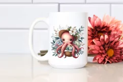 Cute Boho Baby Octopus Basket Flowers Clipart Product Image 2