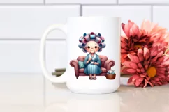 Old Lady Watercolor Character Sitting on Couch | Sublimation Product Image 2