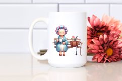 Old Lady Watercolor Character Sitting on Bench | Sublimation Product Image 2