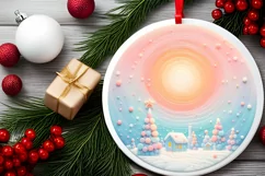 Christmas Scene Round Ornament Sublimation PNG Product Image 2