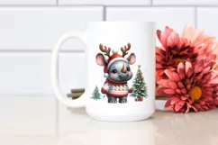 cute Watercolor Rhino with Reindeer Horns Product Image 2