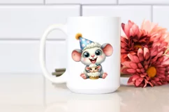Watercolor Excited Baby Mouse Lamb Party Hat Clipart Product Image 2