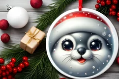 Christmas Seal Round Ornament Sublimation PNG Product Image 2