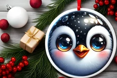 Christmas Penguin Round Ornament Sublimation PNG Product Image 2