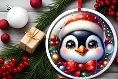 Christmas Penguin Round Ornament Sublimation PNG Product Image 2