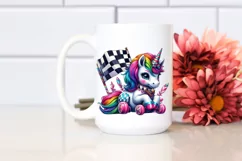 Baby Unicorn with Checkered Flag PNG Product Image 2