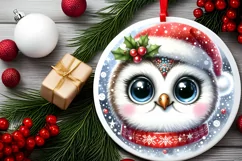Christmas Owl Round Ornament Sublimation PNG Product Image 2