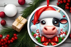 Cow Smiling Round Ornament Sublimation PNG Product Image 2