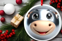 Christmas Cow Round Ornament Sublimation PNG Product Image 2