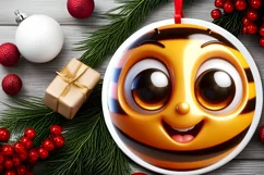 Christmas Bee Round Ornament Sublimation PNG Product Image 2