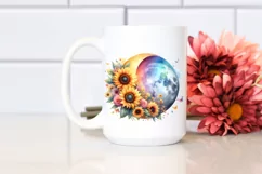 Washed Colorful Half Moon with Flowers PNG Product Image 2