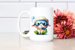 Funny Cute Lamb with Scuba Helmet PNG Product Image 2
