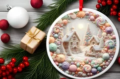 Christmas Scene Round Ornament Sublimation PNG Product Image 2