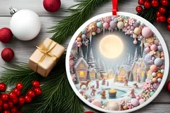 Christmas Scene Round Ornament Sublimation PNG Product Image 2