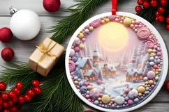 Christmas Scene Round Ornament Sublimation PNG Product Image 2