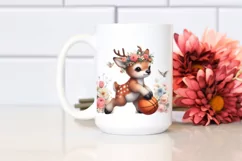 Sublimation Cute Baby Elk Playing Basketball Flower Clipart Product Image 2