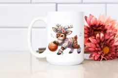 Sublimation Cute Baby Elk Playing Basketball Flower Clipart Product Image 2