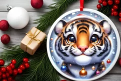 Christmas Tiger Round Ornament Sublimation PNG Product Image 2
